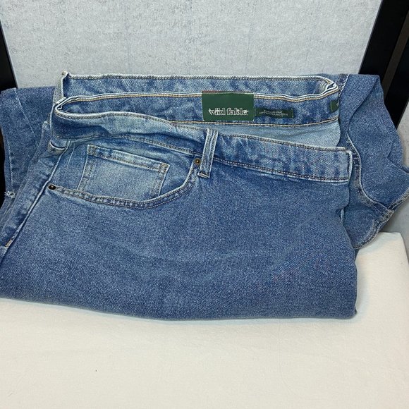 Wild Fable Plus High-Rise 90s Relaxed Straight Slashed Leg Jeans Medium Wash 30 - Picture 10 of 14
